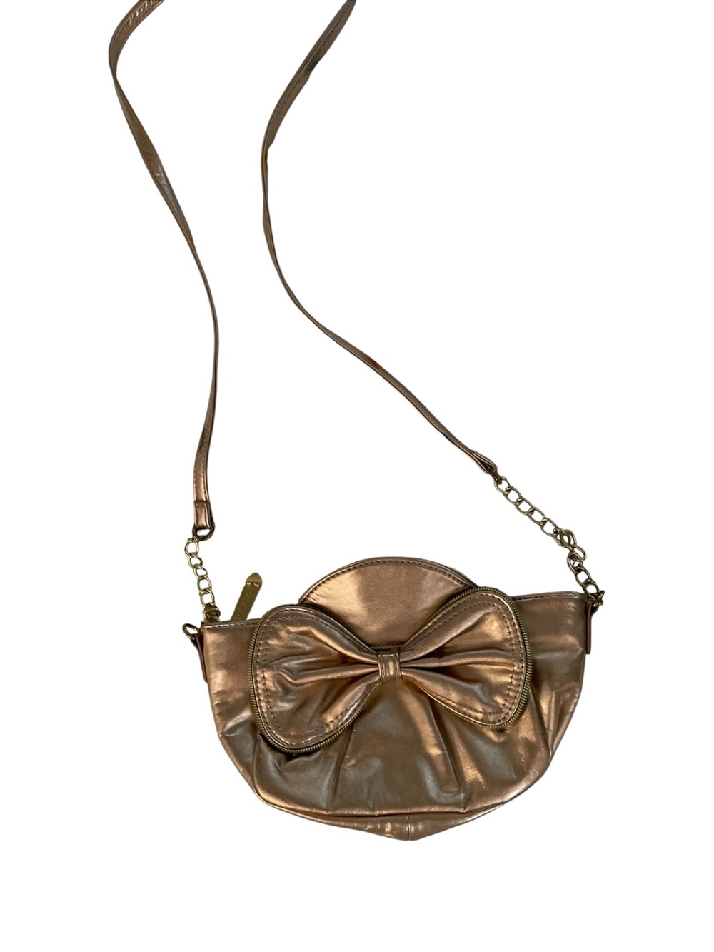 Betsey Johnson Rose Gold Metallic Bow Crossbody Purse Small Y2K Coquette